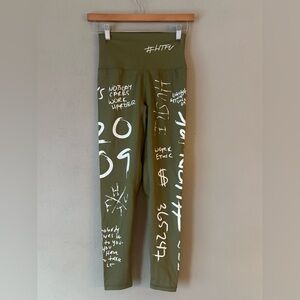HTFU Womens Analog Graffiti Workout Leggings Size Small Olive Green Compression